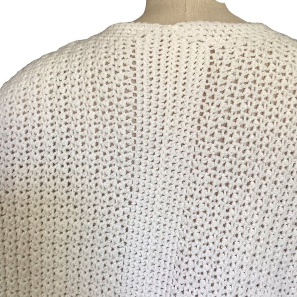 Hand Knitted Longline Fringed Poncho/Sweater/Shawl/Cape  L/XL White 148P - Picture 5 of 6